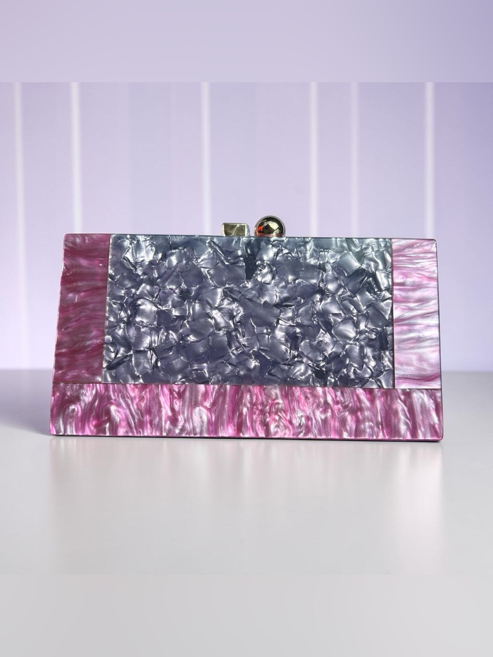 Iridescent Pink and Silver Acrylic Clutch